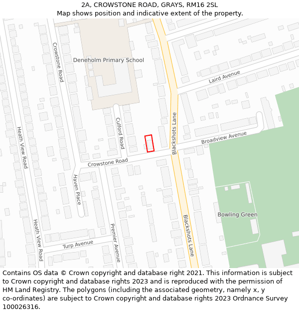 2A, CROWSTONE ROAD, GRAYS, RM16 2SL: Location map and indicative extent of plot