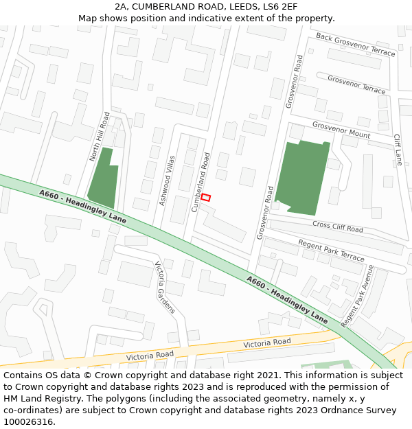 2A, CUMBERLAND ROAD, LEEDS, LS6 2EF: Location map and indicative extent of plot