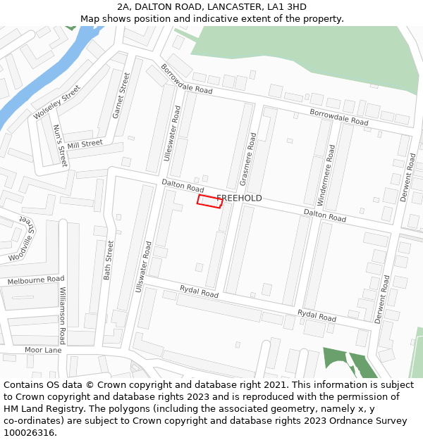 2A, DALTON ROAD, LANCASTER, LA1 3HD: Location map and indicative extent of plot