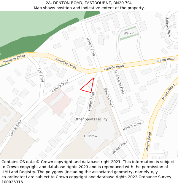 2A, DENTON ROAD, EASTBOURNE, BN20 7SU: Location map and indicative extent of plot