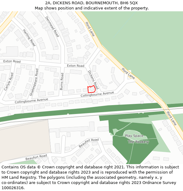 2A, DICKENS ROAD, BOURNEMOUTH, BH6 5QX: Location map and indicative extent of plot