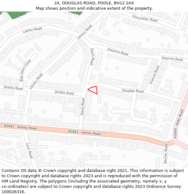 2A, DOUGLAS ROAD, POOLE, BH12 2AX: Location map and indicative extent of plot