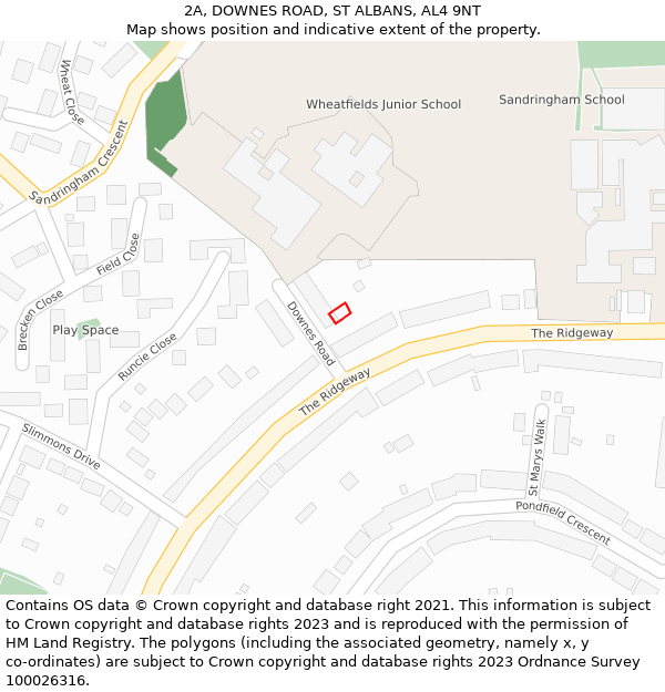 2A, DOWNES ROAD, ST ALBANS, AL4 9NT: Location map and indicative extent of plot