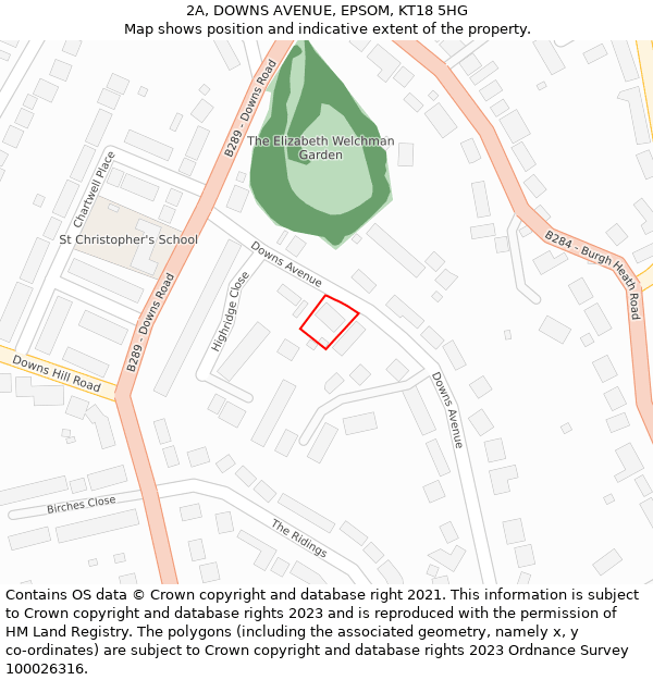 2A, DOWNS AVENUE, EPSOM, KT18 5HG: Location map and indicative extent of plot