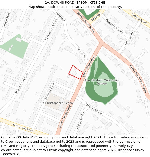 2A, DOWNS ROAD, EPSOM, KT18 5HE: Location map and indicative extent of plot