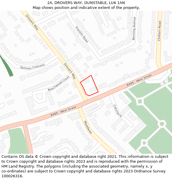 2A, DROVERS WAY, DUNSTABLE, LU6 1AN: Location map and indicative extent of plot