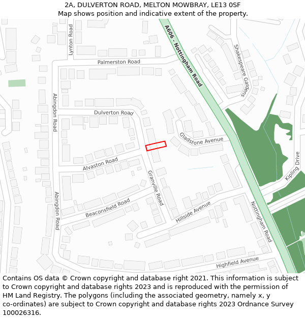 2A, DULVERTON ROAD, MELTON MOWBRAY, LE13 0SF: Location map and indicative extent of plot