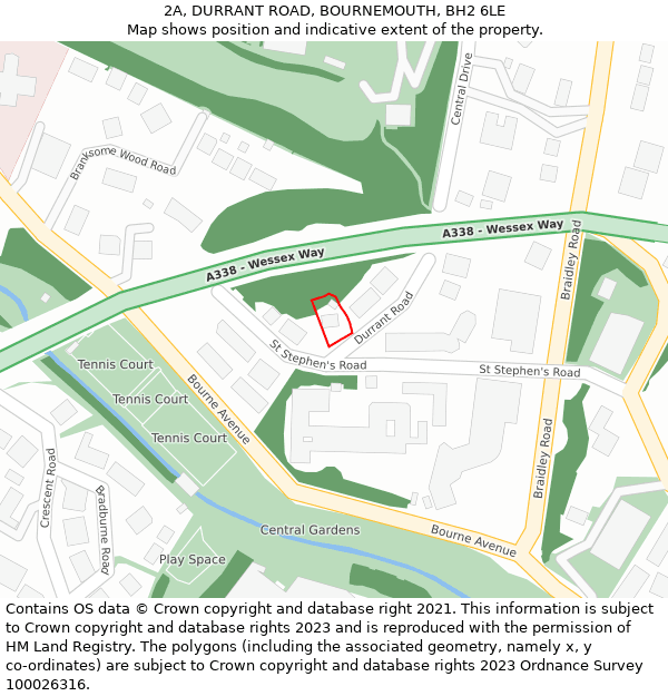 2A, DURRANT ROAD, BOURNEMOUTH, BH2 6LE: Location map and indicative extent of plot