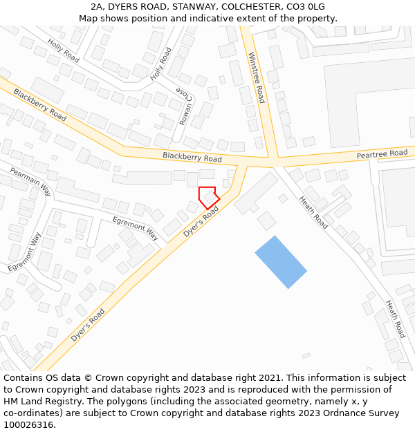 2A, DYERS ROAD, STANWAY, COLCHESTER, CO3 0LG: Location map and indicative extent of plot