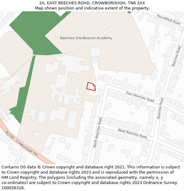 2A, EAST BEECHES ROAD, CROWBOROUGH, TN6 2AX: Location map and indicative extent of plot