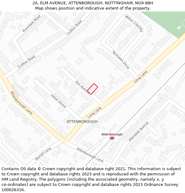 2A, ELM AVENUE, ATTENBOROUGH, NOTTINGHAM, NG9 6BH: Location map and indicative extent of plot