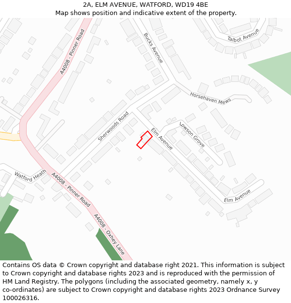 2A, ELM AVENUE, WATFORD, WD19 4BE: Location map and indicative extent of plot