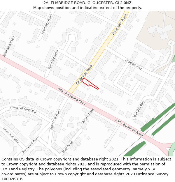 2A, ELMBRIDGE ROAD, GLOUCESTER, GL2 0NZ: Location map and indicative extent of plot