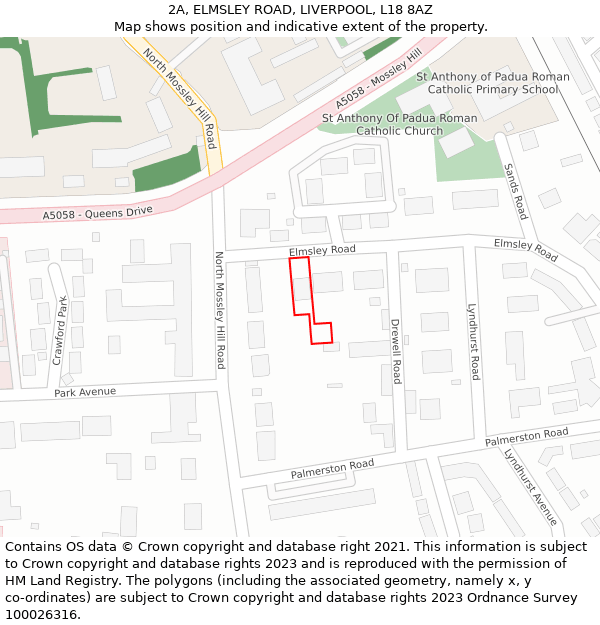 2A, ELMSLEY ROAD, LIVERPOOL, L18 8AZ: Location map and indicative extent of plot