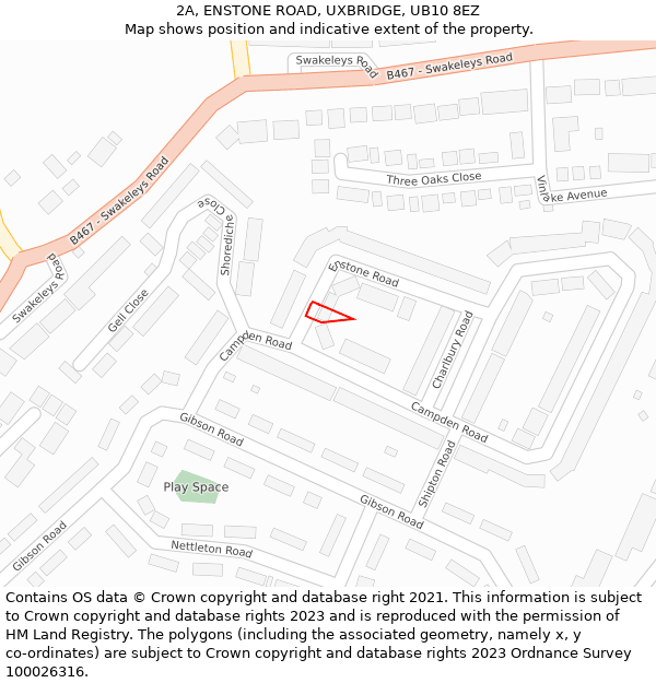 2A, ENSTONE ROAD, UXBRIDGE, UB10 8EZ: Location map and indicative extent of plot