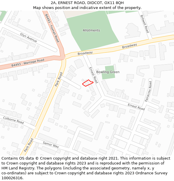 2A, ERNEST ROAD, DIDCOT, OX11 8QH: Location map and indicative extent of plot