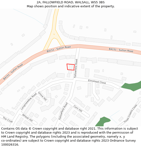 2A, FALLOWFIELD ROAD, WALSALL, WS5 3BS: Location map and indicative extent of plot