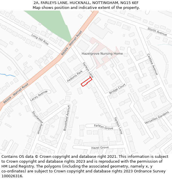 2A, FARLEYS LANE, HUCKNALL, NOTTINGHAM, NG15 6EF: Location map and indicative extent of plot