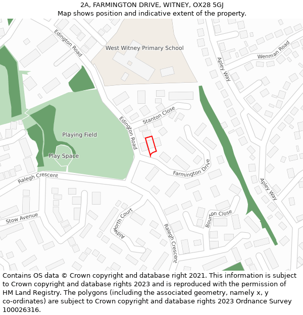 2A, FARMINGTON DRIVE, WITNEY, OX28 5GJ: Location map and indicative extent of plot