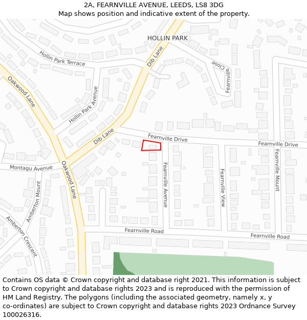 2A, FEARNVILLE AVENUE, LEEDS, LS8 3DG: Location map and indicative extent of plot