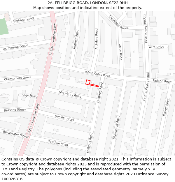 2A, FELLBRIGG ROAD, LONDON, SE22 9HH: Location map and indicative extent of plot