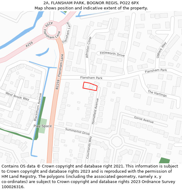 2A, FLANSHAM PARK, BOGNOR REGIS, PO22 6PX: Location map and indicative extent of plot