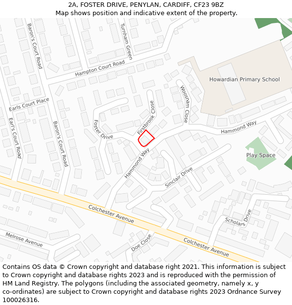2A, FOSTER DRIVE, PENYLAN, CARDIFF, CF23 9BZ: Location map and indicative extent of plot
