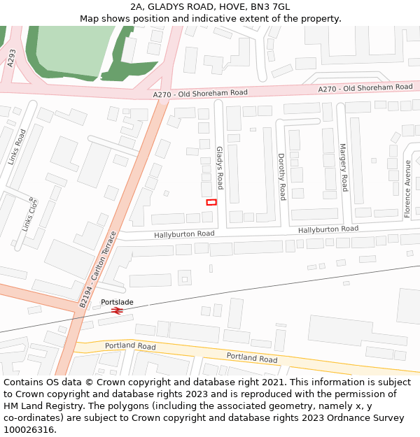2A, GLADYS ROAD, HOVE, BN3 7GL: Location map and indicative extent of plot