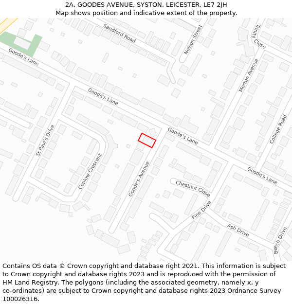 2A, GOODES AVENUE, SYSTON, LEICESTER, LE7 2JH: Location map and indicative extent of plot