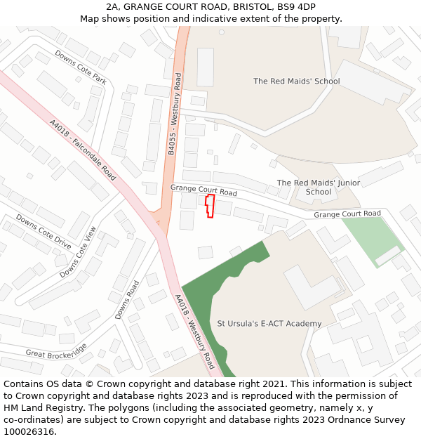 2A, GRANGE COURT ROAD, BRISTOL, BS9 4DP: Location map and indicative extent of plot