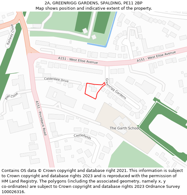 2A, GREENRIGG GARDENS, SPALDING, PE11 2BP: Location map and indicative extent of plot