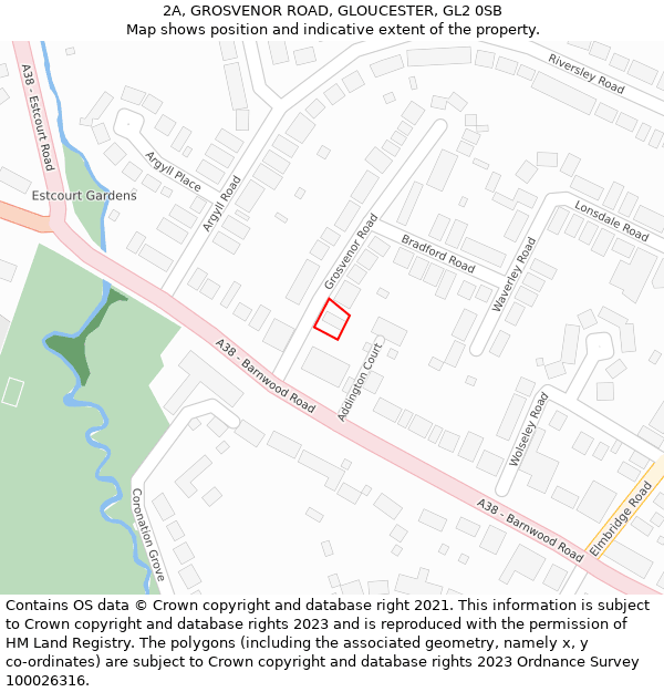 2A, GROSVENOR ROAD, GLOUCESTER, GL2 0SB: Location map and indicative extent of plot