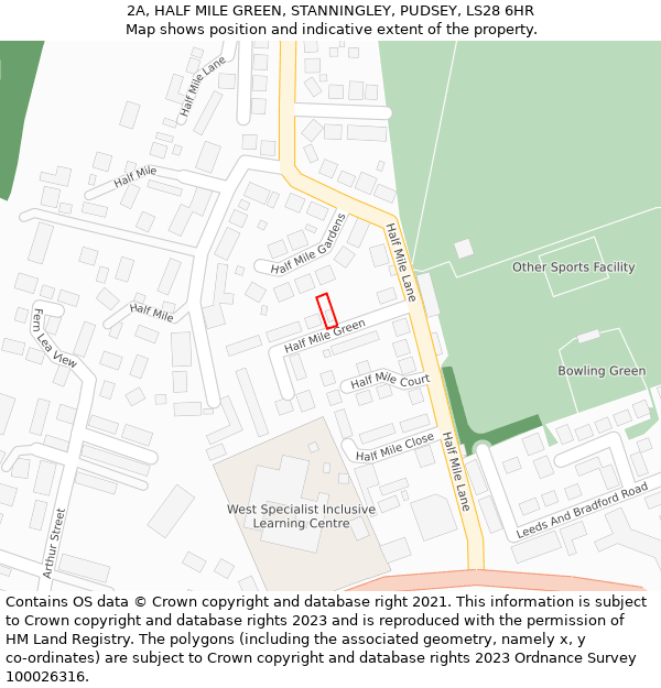 2A, HALF MILE GREEN, STANNINGLEY, PUDSEY, LS28 6HR: Location map and indicative extent of plot