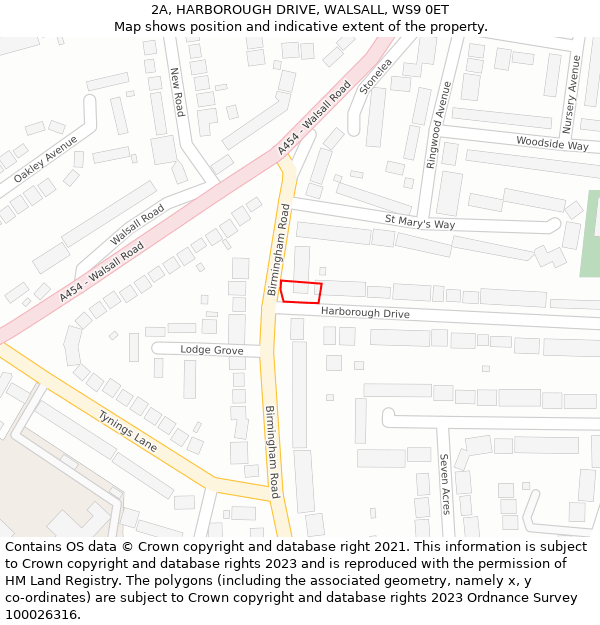 2A, HARBOROUGH DRIVE, WALSALL, WS9 0ET: Location map and indicative extent of plot