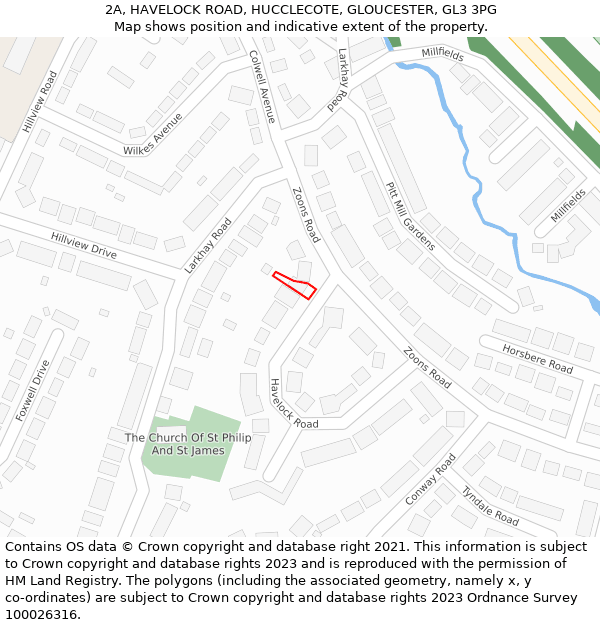 2A, HAVELOCK ROAD, HUCCLECOTE, GLOUCESTER, GL3 3PG: Location map and indicative extent of plot