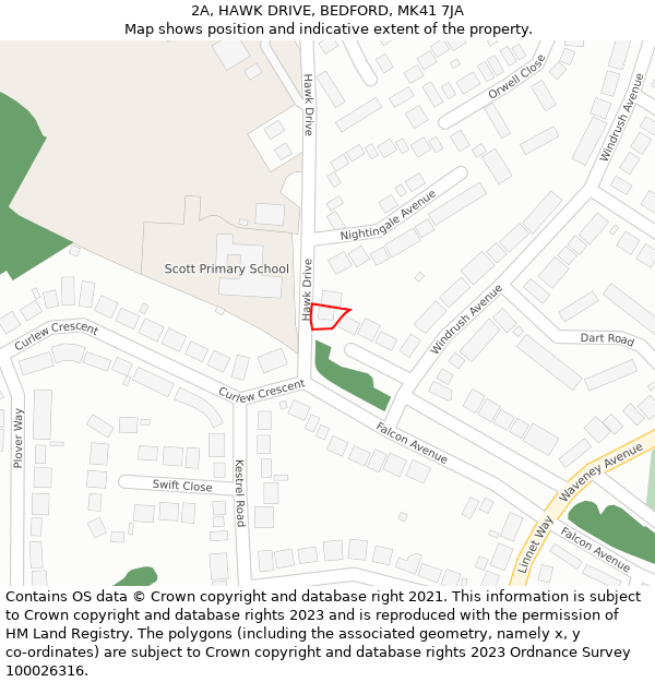 2A, HAWK DRIVE, BEDFORD, MK41 7JA: Location map and indicative extent of plot