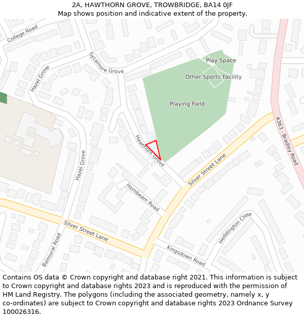 2A, HAWTHORN GROVE, TROWBRIDGE, BA14 0JF: Location map and indicative extent of plot