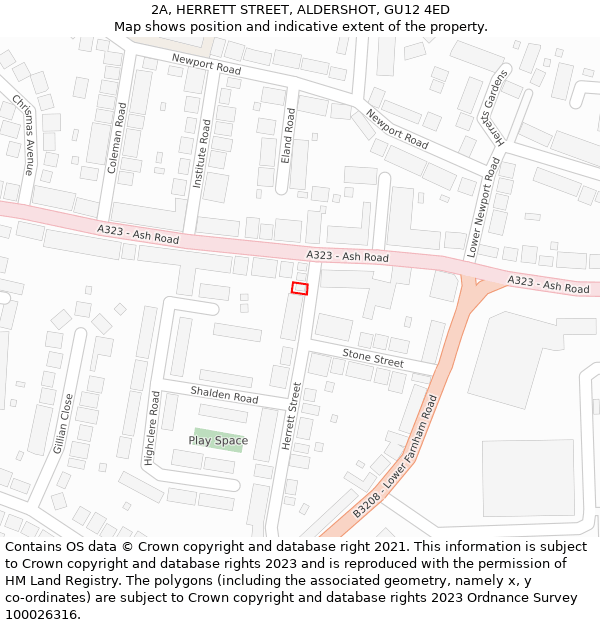 2A, HERRETT STREET, ALDERSHOT, GU12 4ED: Location map and indicative extent of plot