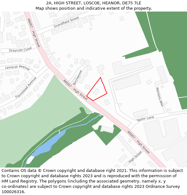 2A, HIGH STREET, LOSCOE, HEANOR, DE75 7LE: Location map and indicative extent of plot