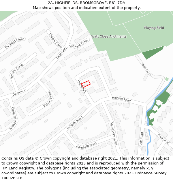 2A, HIGHFIELDS, BROMSGROVE, B61 7DA: Location map and indicative extent of plot