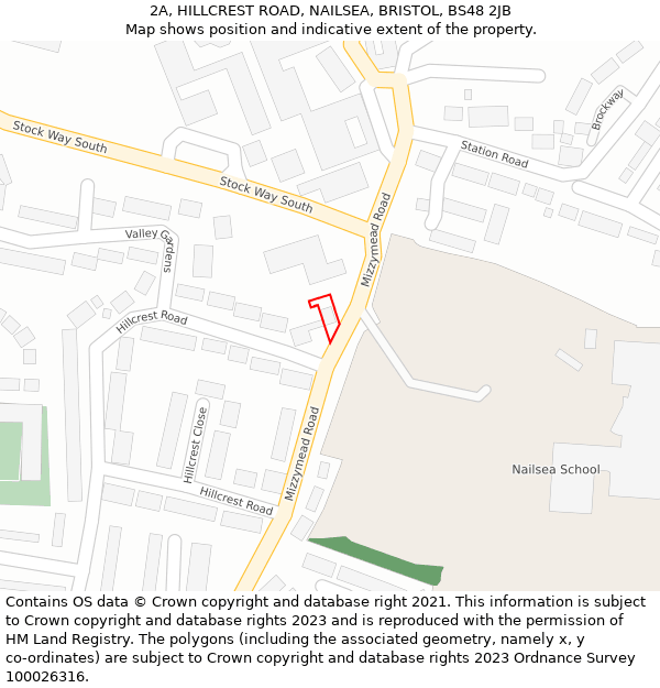 2A, HILLCREST ROAD, NAILSEA, BRISTOL, BS48 2JB: Location map and indicative extent of plot