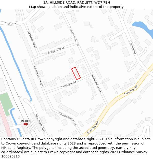 2A, HILLSIDE ROAD, RADLETT, WD7 7BH: Location map and indicative extent of plot