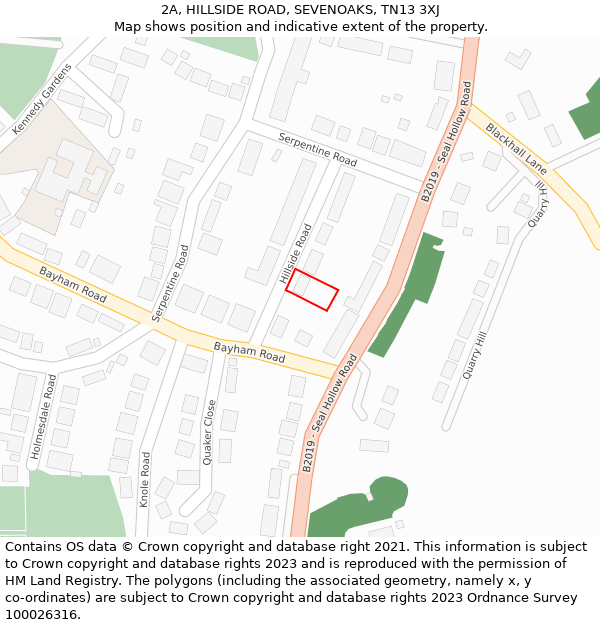 2A, HILLSIDE ROAD, SEVENOAKS, TN13 3XJ: Location map and indicative extent of plot