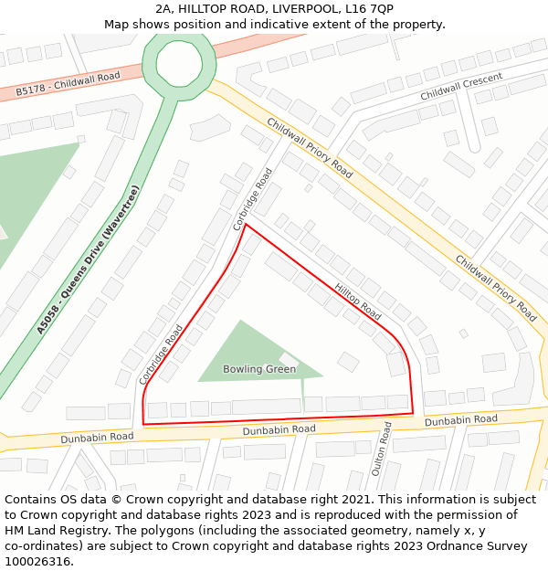 2A, HILLTOP ROAD, LIVERPOOL, L16 7QP: Location map and indicative extent of plot