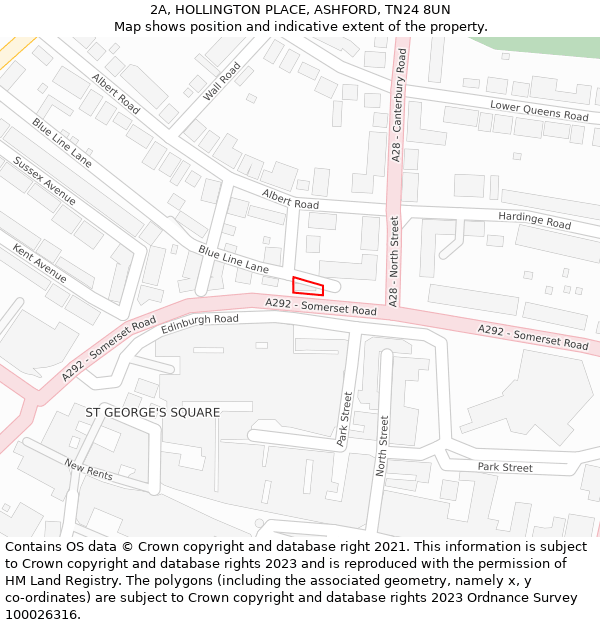 2A, HOLLINGTON PLACE, ASHFORD, TN24 8UN: Location map and indicative extent of plot
