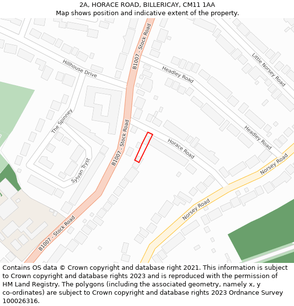 2A, HORACE ROAD, BILLERICAY, CM11 1AA: Location map and indicative extent of plot