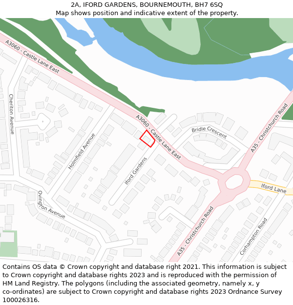 2A, IFORD GARDENS, BOURNEMOUTH, BH7 6SQ: Location map and indicative extent of plot