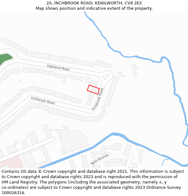 2A, INCHBROOK ROAD, KENILWORTH, CV8 2EX: Location map and indicative extent of plot