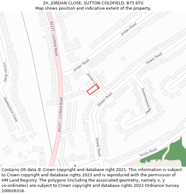 2A, JORDAN CLOSE, SUTTON COLDFIELD, B75 6TU: Location map and indicative extent of plot