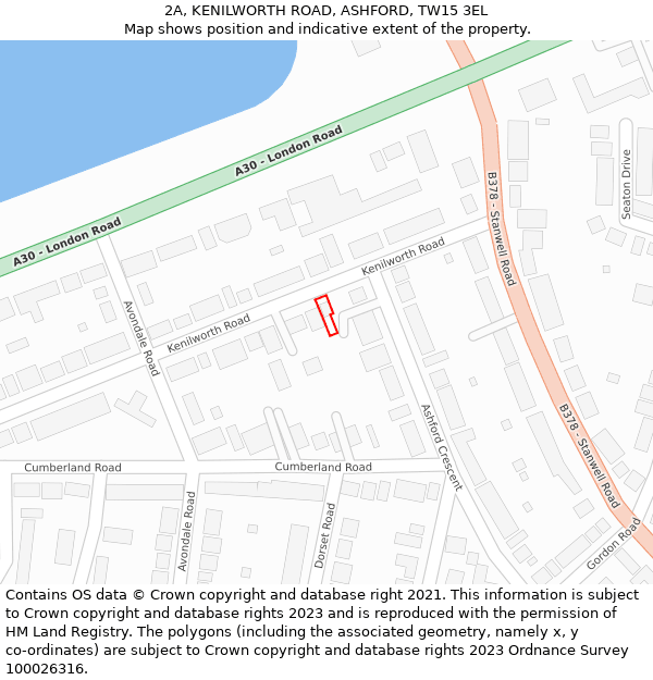 2A, KENILWORTH ROAD, ASHFORD, TW15 3EL: Location map and indicative extent of plot